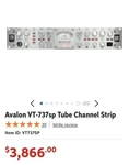 Avalon VT-737SP Class Mono Tube Channel Strip. Fixed Price $2999.00.