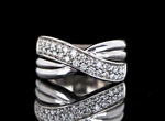 $4200 14K White Gold Pave Round Diamond X Cocktail Crossover Band Ring Size 6.25. Fixed Price $2150.00.