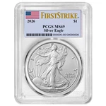 2026 $1 American Silver Eagle Pcgs MS69 Fs Flag Label. Fixed Price $103.00.