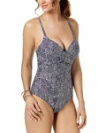 Island Escape Navy Blue Gemini One Piece Crossover Bust Swimsuit, 14 9389-9. Fixed Price $29.25.