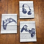 Set Of 3 Gaming Canvas Wall Art Controllers Headphones Kids Room Gray 14X11. Fixed Price $27.85.