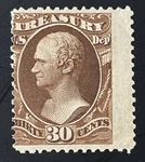 Us Official Stamp; Genuine Scott #0112 Treasury Dept. Og H W/apex Cert. $2750. Fixed Price $675.00.