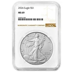 2026 $1 American Silver Eagle Ngc MS69 Brown Label. Fixed Price $103.00.