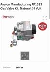 Avalon Manufacturing AP1513 Gas Valve Kit, Natural, 24 Volt. Fixed Price $750.00.